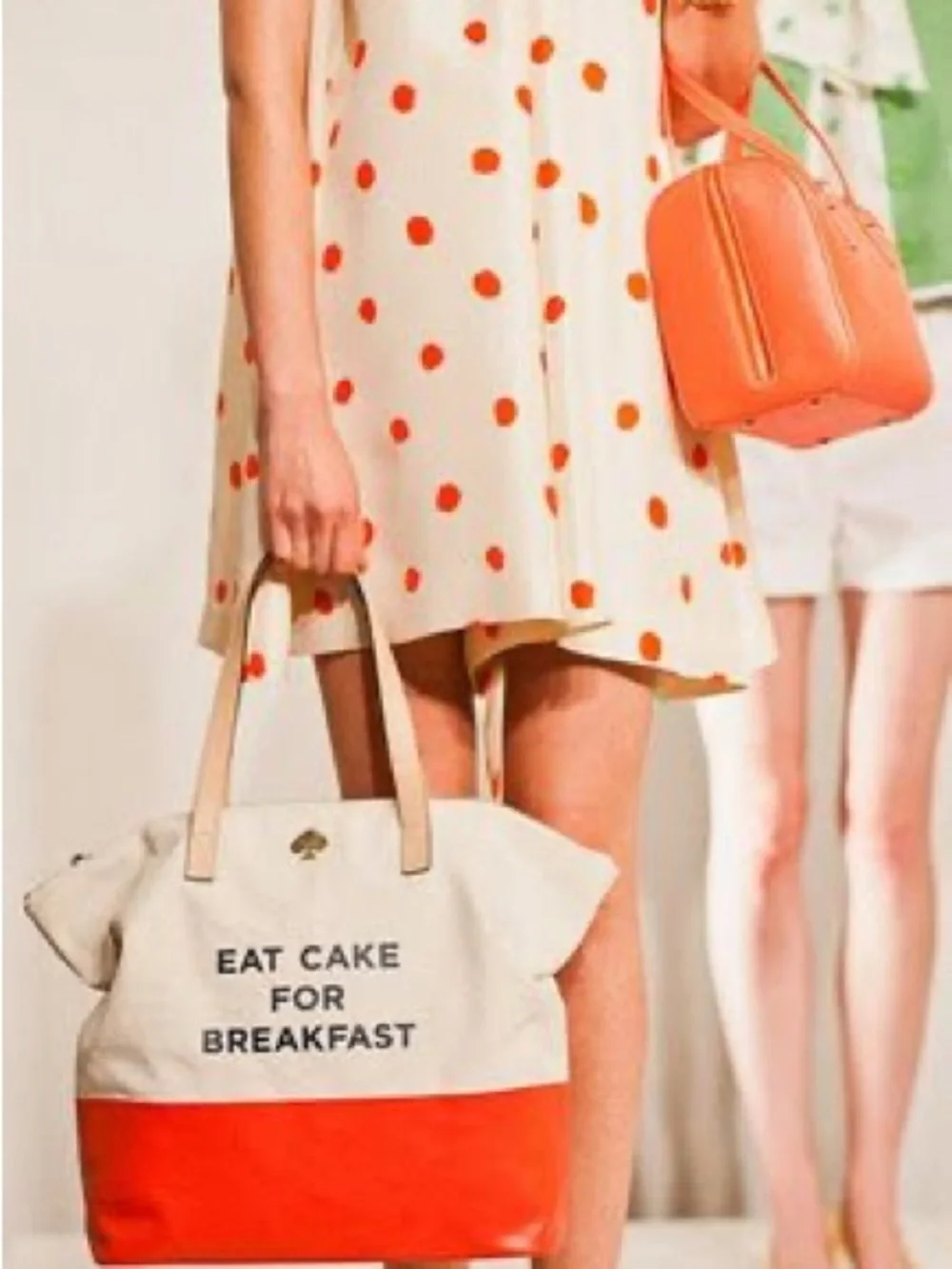 kate spade Eat Cake Cream and Orange Canvas Tote with Leather Bottom